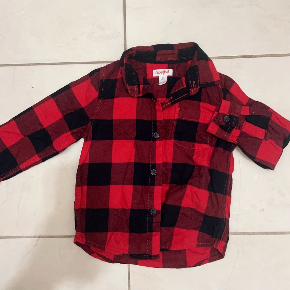 Cat & Jack Red and Black Button Down Shirt